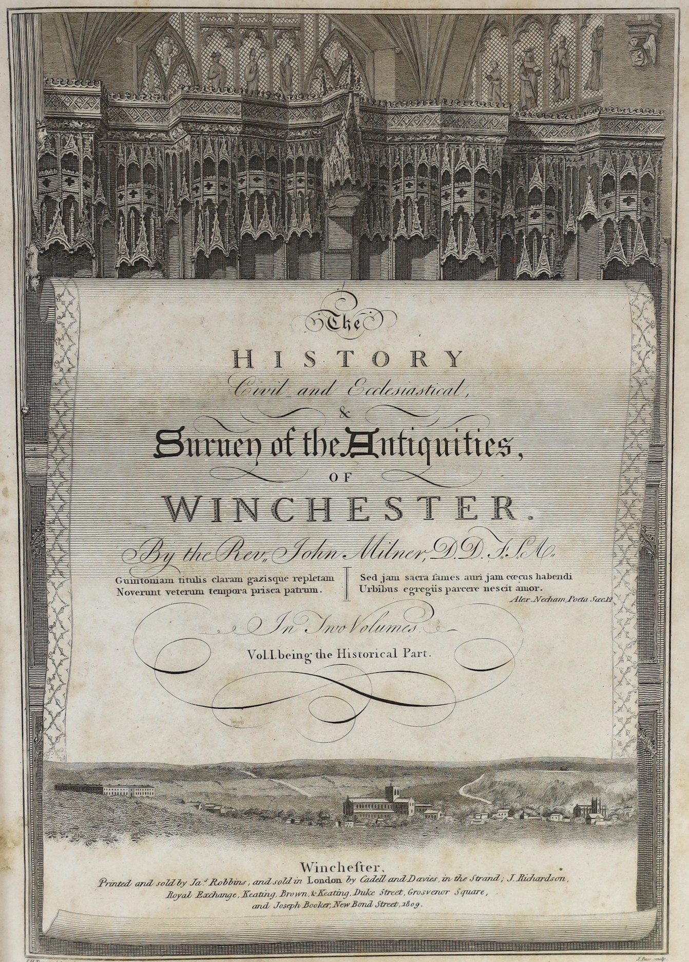 WINCHESTER: Milner, Rev. John - The History Civil and Ecclesiastical, & Survey of the Antiquities of Winchester ... 2nd edition, corrected and enlarged, 2 vols, pictorial engraved titles